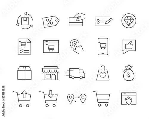 Shopping and E-commerce Icons - Vector Line. Editable Stroke.