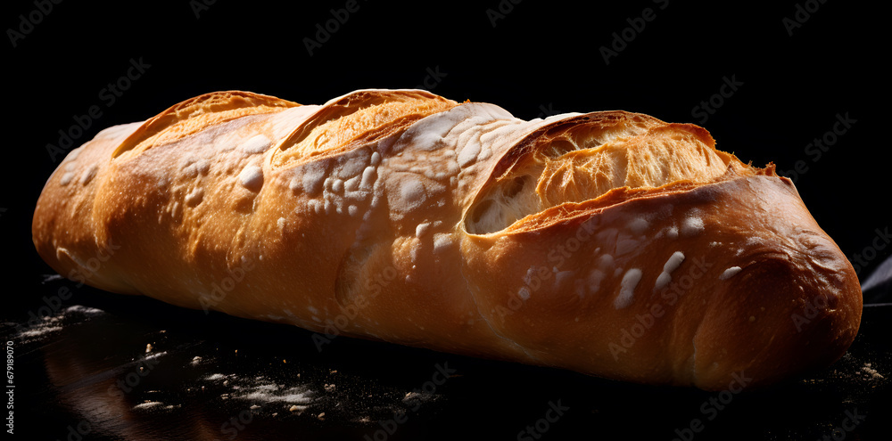 Loaf of bread isolated on black background