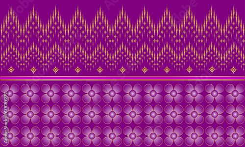 Pink background, seamless pattern with floral and applied Thai designs for printing on fabric or wallpaper paper.