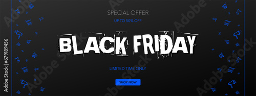 Black Friday Sale card with blue elements and text