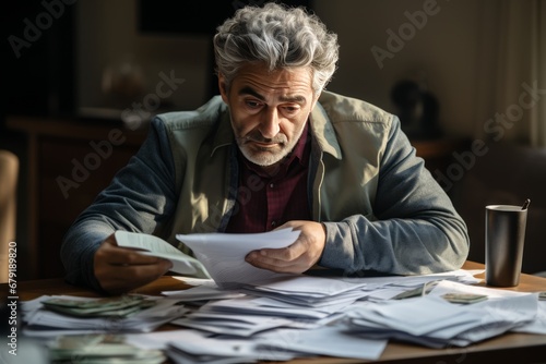 Middle-aged Man Expressing Stress over Bills, Economy, and Looming Financial Crisis
