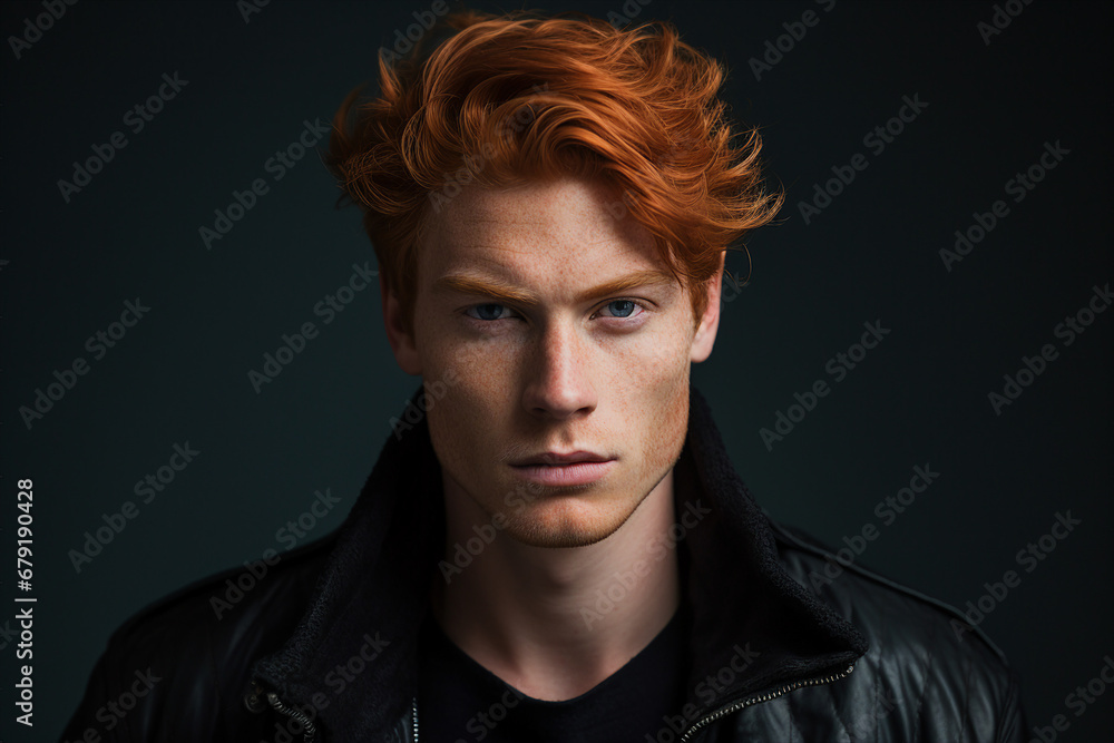 Generative ai modern technology portrait of attractive young man red hairstyle - obrazy, fototapety, plakaty 