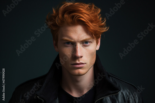 Generative ai modern technology portrait of attractive young man red hairstyle photo