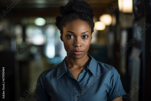 Photography of postal worker woman sending parcels for delivery on favorite work generative AI