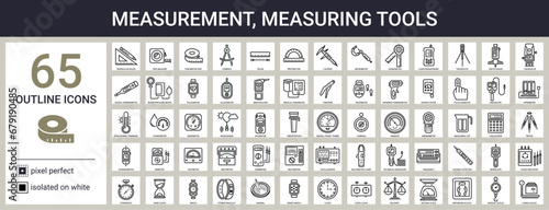 Measurement, measuring tools icon set in outline style photo