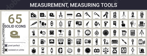 Measurement, measuring tools icon set in solid style
