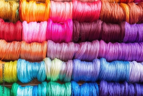 close view of rainbow silk threads