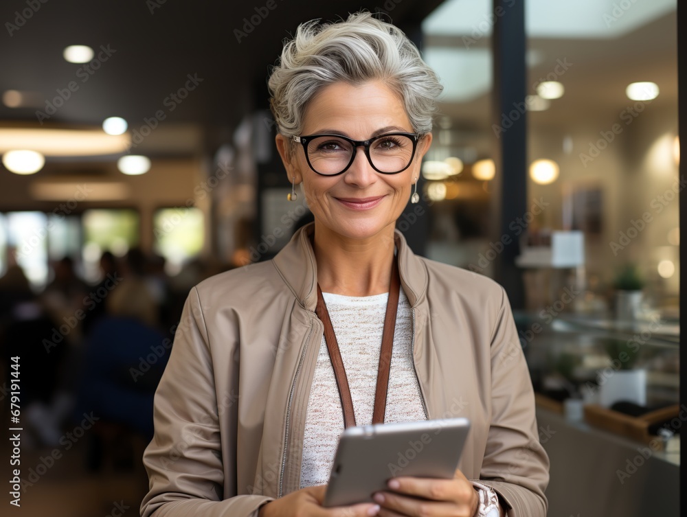Businesswoman with tablet in hand. Businesswoman with tablet in hand.