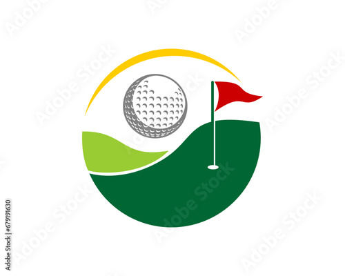 Golf yard with golf ball vector illustration logo