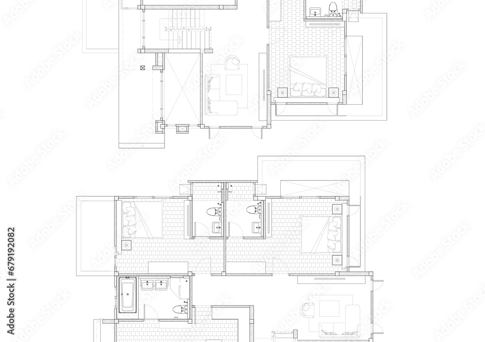 Floor plan designed building on the drawing. Floor plan designed building on the drawing.