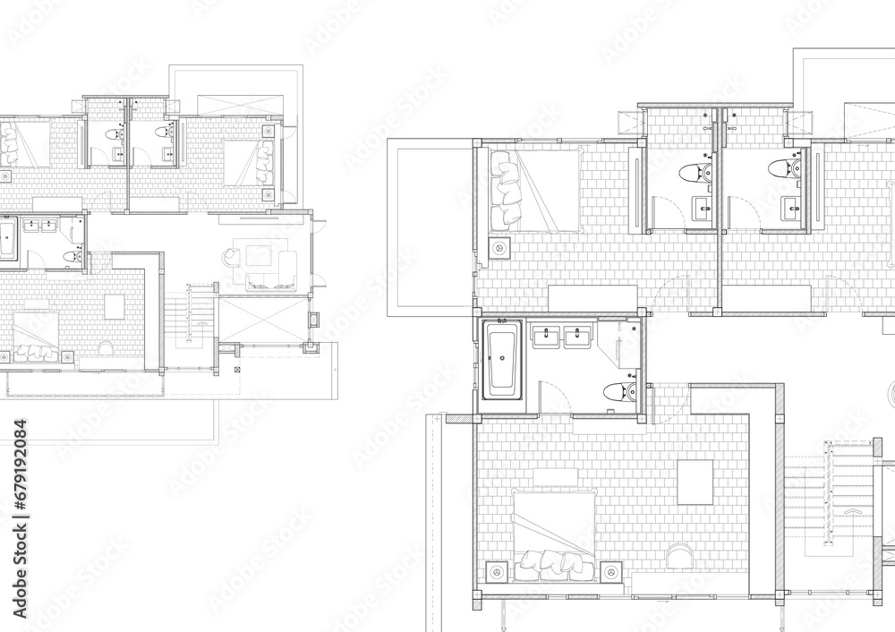 Floor plan designed building on the drawing. Floor plan designed building on the drawing.