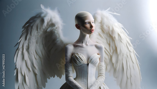 High fashion model with angels wings, creative concept photo
