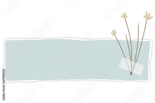 Blank torn with minimal Vintage flower cut collage design Notebook note edge tear page header background rip paper banner rectangular grunge cardboard shred newspaper piece for planner