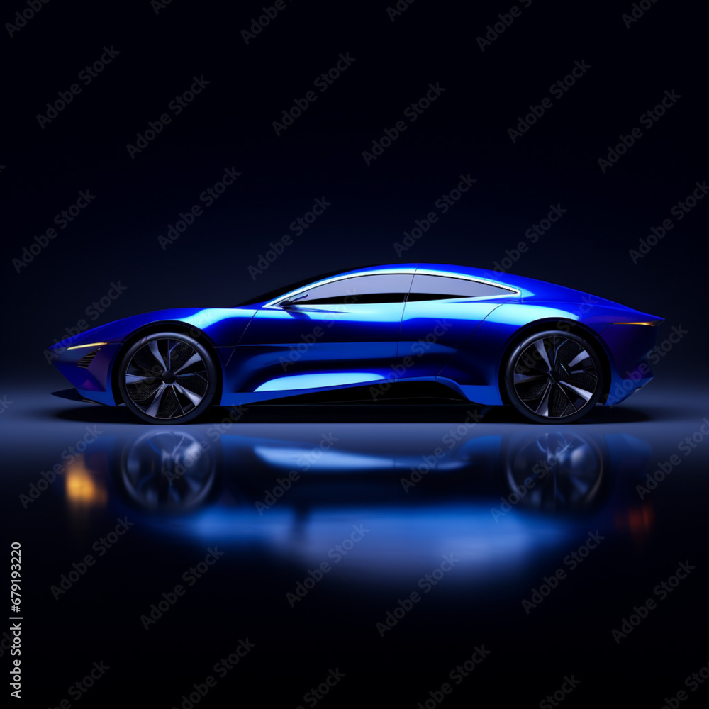 Fotografia con detalle de diseño de vehiculo superdeportivo futurista de color azul cobalto Fotografia con detalle de diseño de vehiculo superdeportivo futurista de color azul cobalto