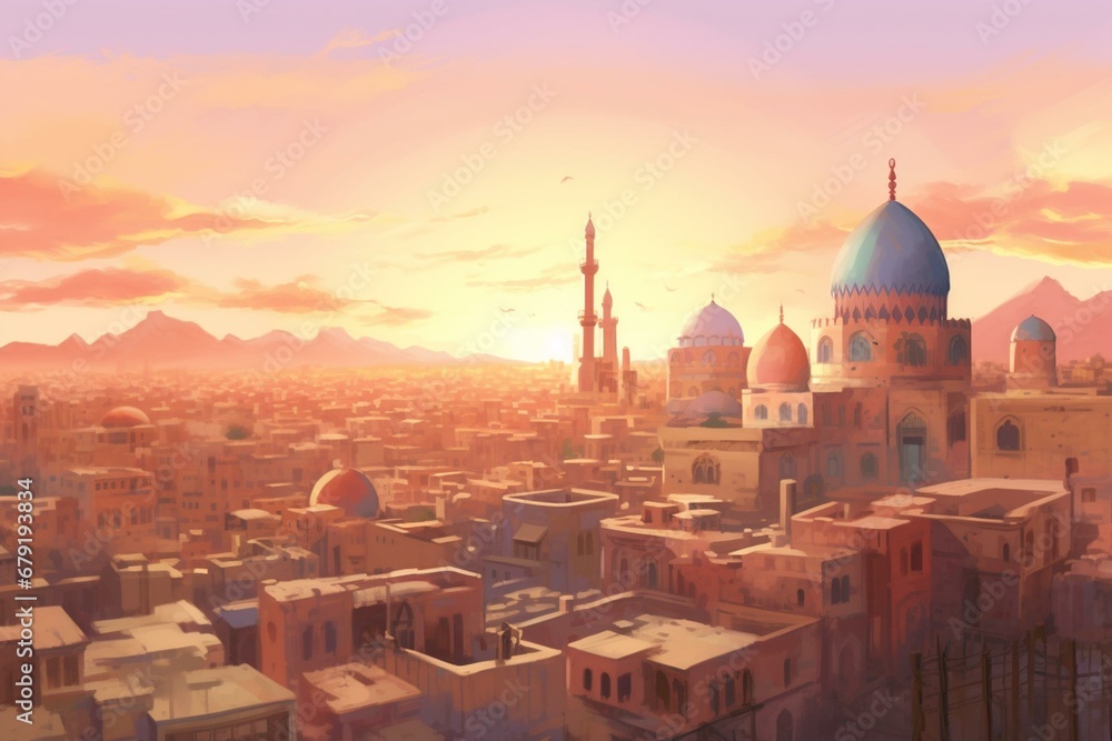 Illustration of scenic Cairo, Egypt landscape. Generative AI