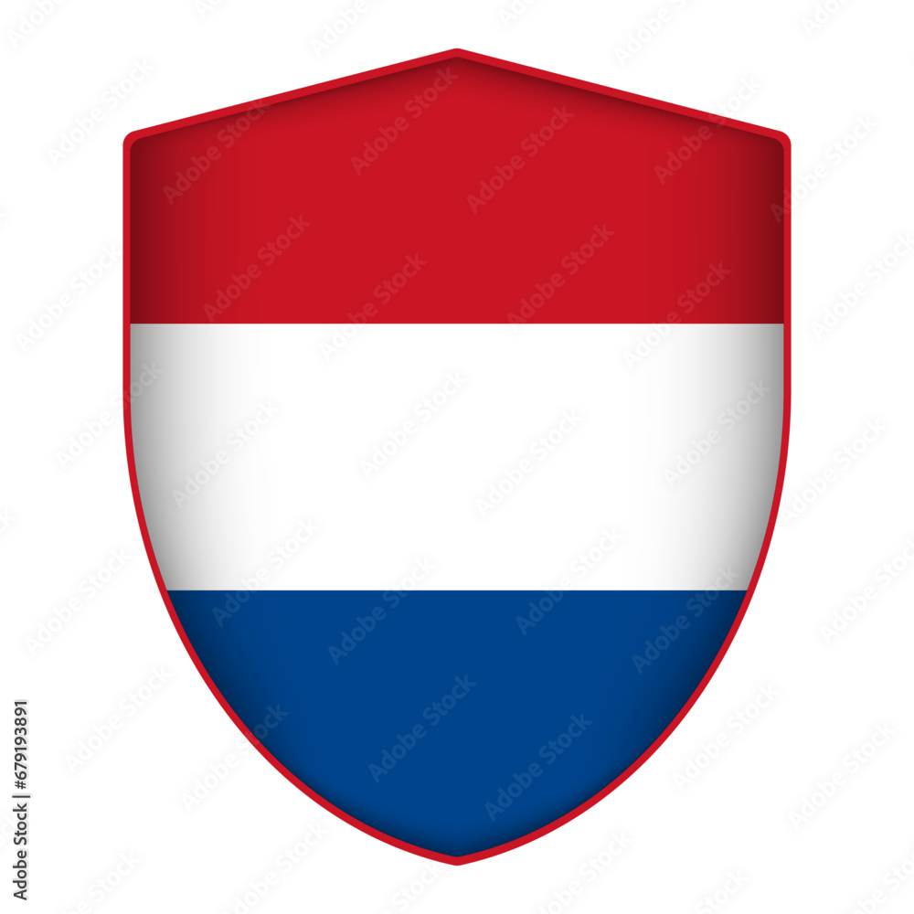 Netherlands flag in shield shape. Vector illustration. Netherlands flag in shield shape. Vector illustration.