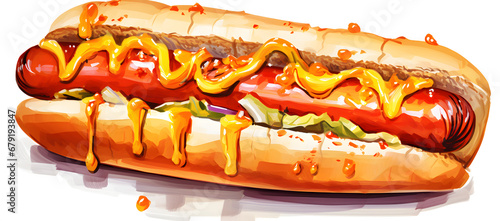Delicious hotdog Watercolor illustration isolated on white background photo