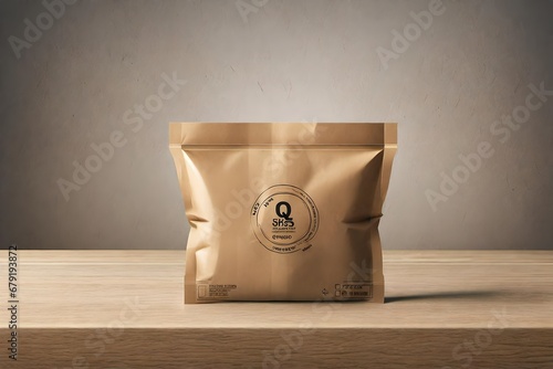 kraftpaper ecofriendly sealed packaging pouch , carton sachet template photo