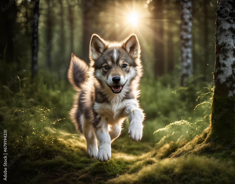 young wolf in forest