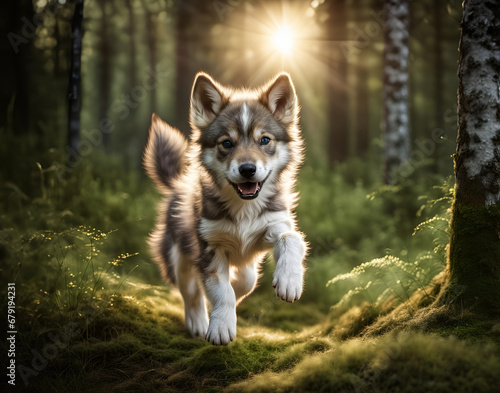 Obraz na płótnie young wolf in forest w salonie