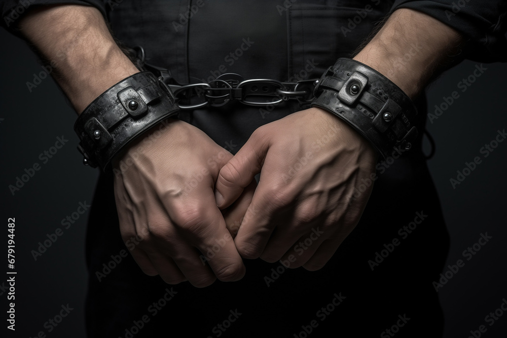 Male hands in chains and handcuffs