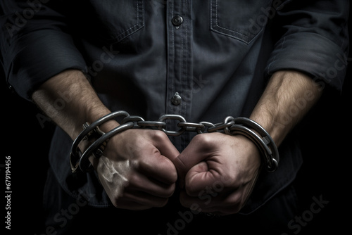 Male hands in chains and handcuffs © GeorgeAI