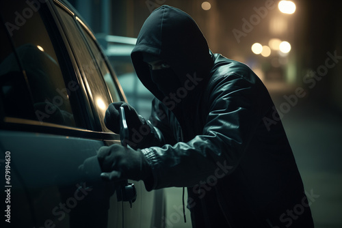 Thief trying to steal a car photo