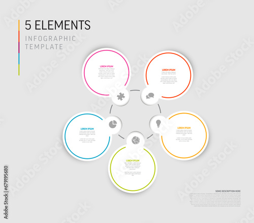 Simple light five elements infographic template on light background