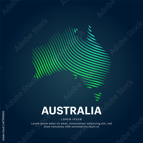 simple logo map of Australia Illustration in a linear style. Abstract line art Australia map Logotype concept icon. Vector logo Australia color silhouette on a dark background. EPS 10