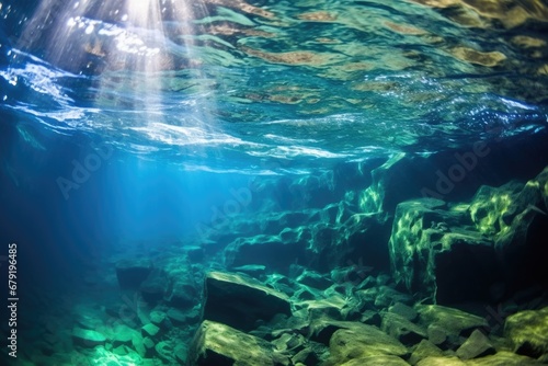 trapped air bubbles rising up along the side of the underwater canyon