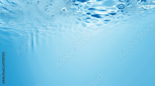 Transparent blue liquid colored clear water surface texture with ripples, splashes and bubbles. Abstract nature background Water waves in sunlight with copy space , soft navy blue water 