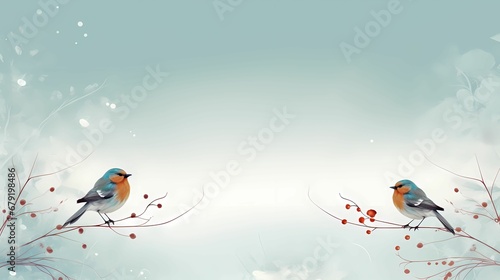 Two robin birds on a winter frosty day illustration for cards