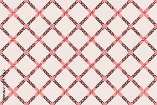 Diagonal cross-grid pattern, repeat and seamless, geometric and floral element for textile, tile, wallpaper or wrapping