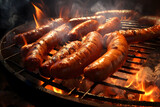 Promotional commercial photo Sausages on grill with rosemary sprig