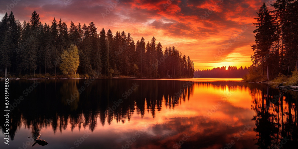 Tranquil Reflections: A Serene Nature Scene at Sunset