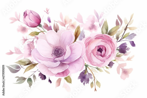 Elegant flowers in watercolor style against white background