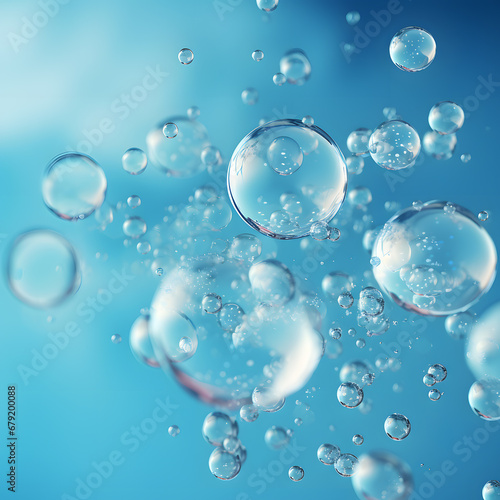 Air oxygen cell bubbles on blue background