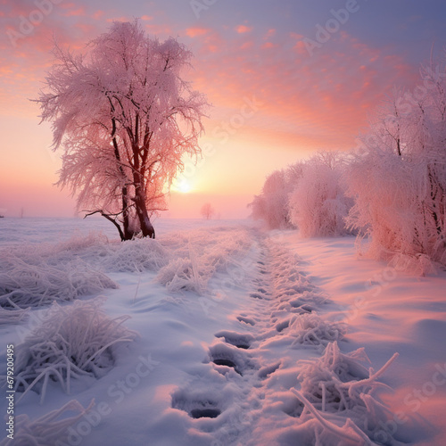 fotografia de paisaje natural de paraje helado, con cielo de tonos calidos al atardecer © Iridium Creatives
