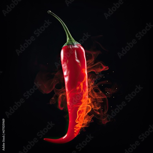 Hot Chili Pepper on Fire isolated on black background