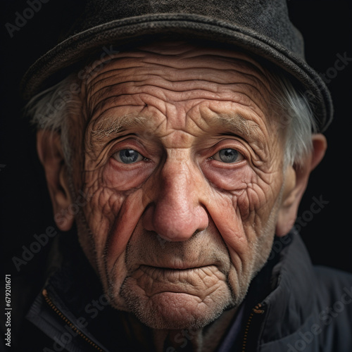 Fotografia de primer plano de hombre mayor con ojos claros y arrugas de vejez