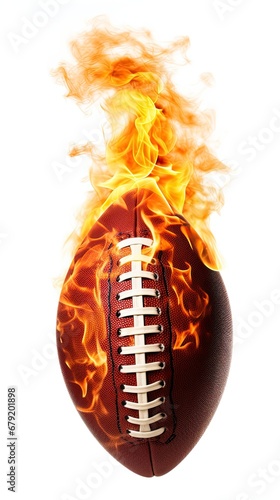 American Football Center of the image with Fire isolated on white background