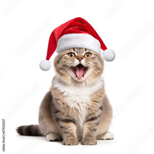 Cheerful Cat in Santa Hat isolated on white background © Blinix Solutions