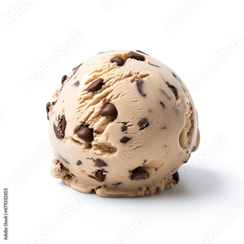 Chocolate Chip Cookie Dough Ice Cream Ball isolated on white background