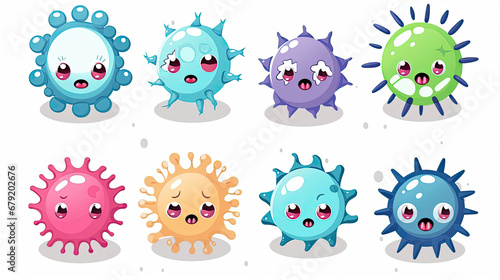 various colored cartoon viruses  