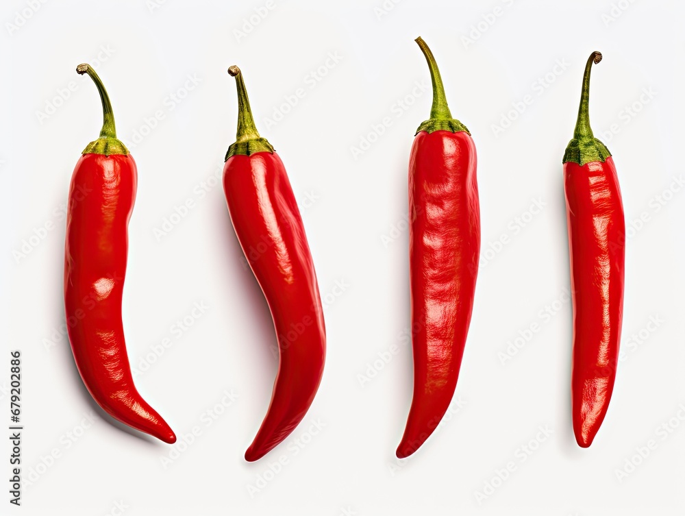 Collection of Half Cutted Red Hot Chili Peppers isolated on white background