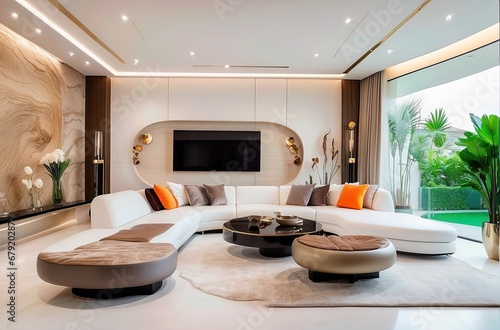 Most luxurious vibrant designer interior concept and decoration, luxurious interior house with sofa, tv etc