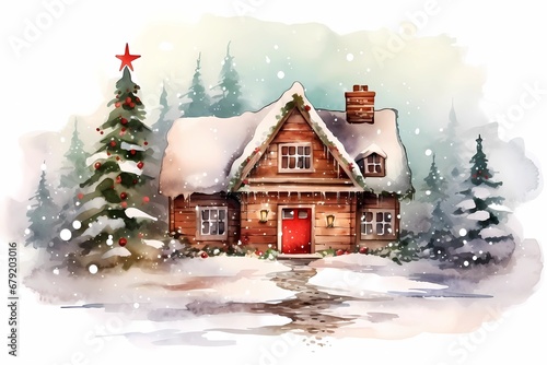 christmas house exterior, christmas decorations, winter desktop background, christmas card © Nikita