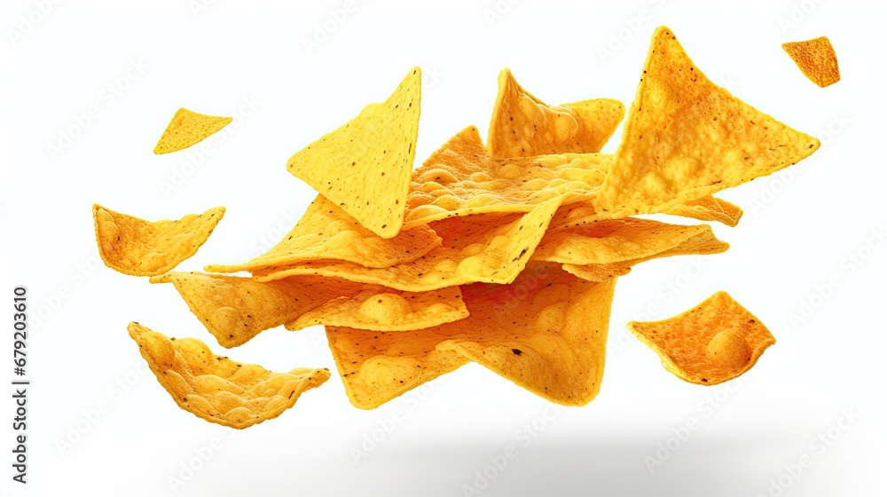 Flying Mexican Nachos Chips isolated on white background Flying Mexican Nachos Chips isolated on white background