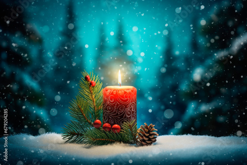 Red christmas candles with snow background