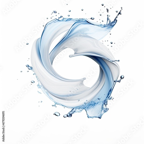 Milk and Blue Water Splashes Twisted into a Spiral isolated on white background